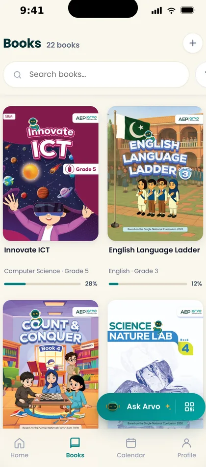 The AEP student app book shelf