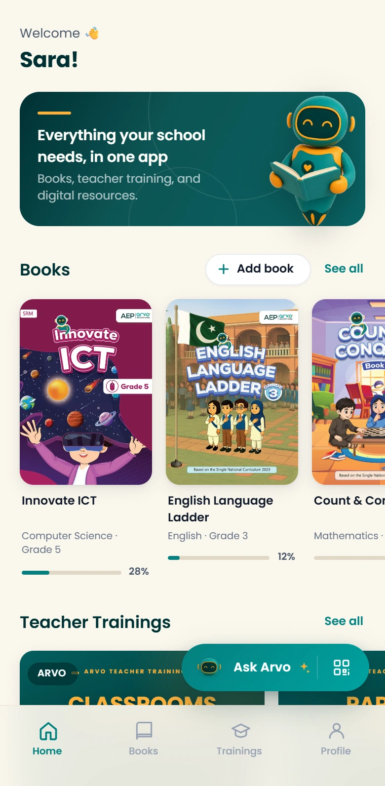 Teacher app: the ARVO LMS