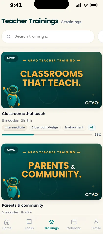 The AEP teacher app trainings list