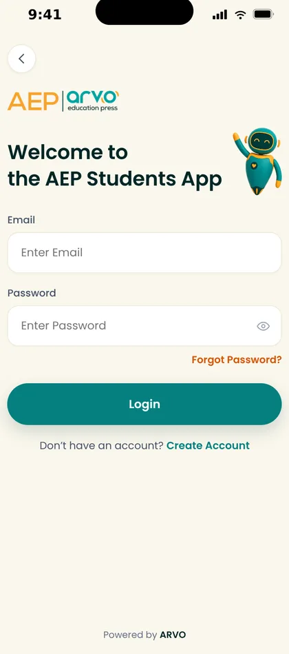 The real ARVO app login screen, re-themed live